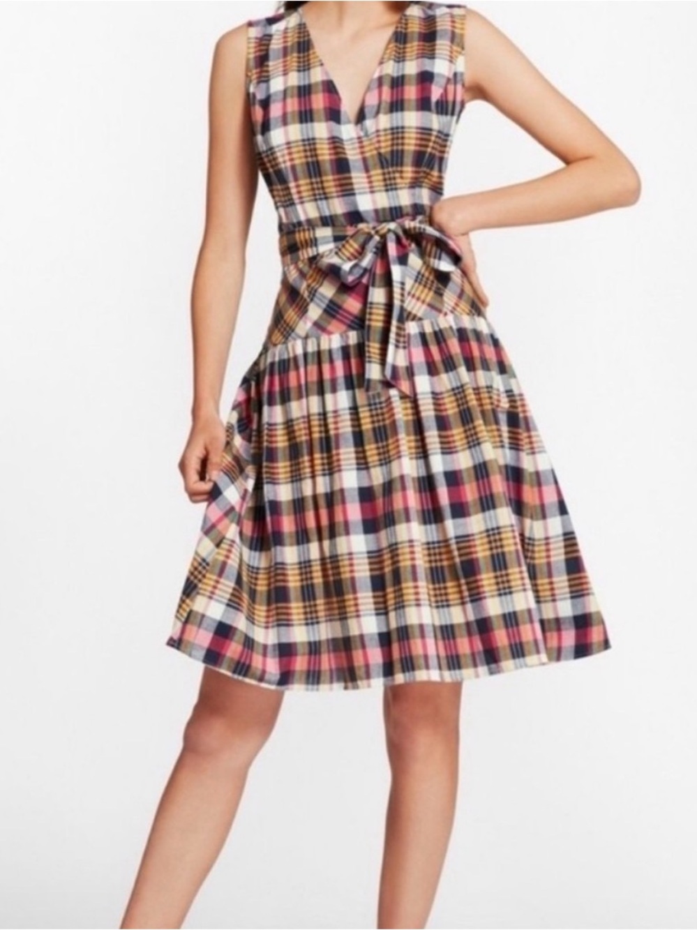 Brooks Brothers - Madras Plaid Tie-Waist Sleeveless Dress in Multi-Color